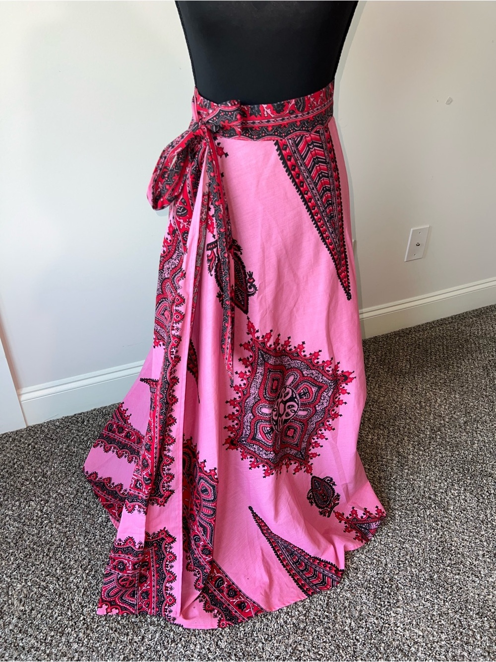 Charlotte Russe Pink Paisley Print Maxi Wrap Skirt Cotton Blend Tropical Resort